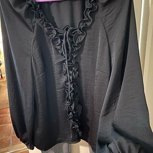 NWOT. Nordstroms Black silky dress top with Ruffled front. Size M